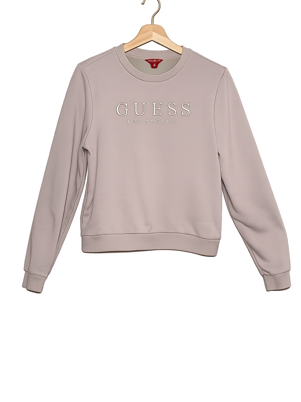 GUESS Los Angeles Cropped Sweatshirt Beige Crewneck Logo Pullover Casual - Picture 2 of 10